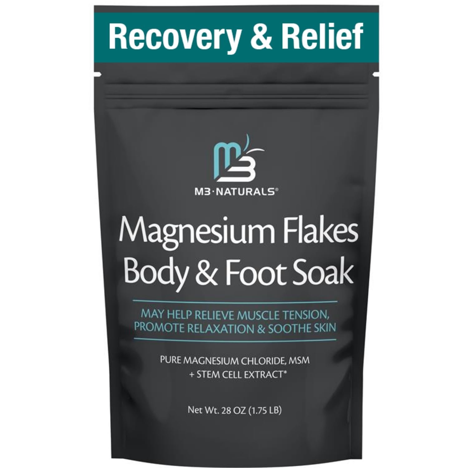 Magnesium Flakes for Bath, Dead Sea Salt, MSM & Stem Cells, 28 oz by M3