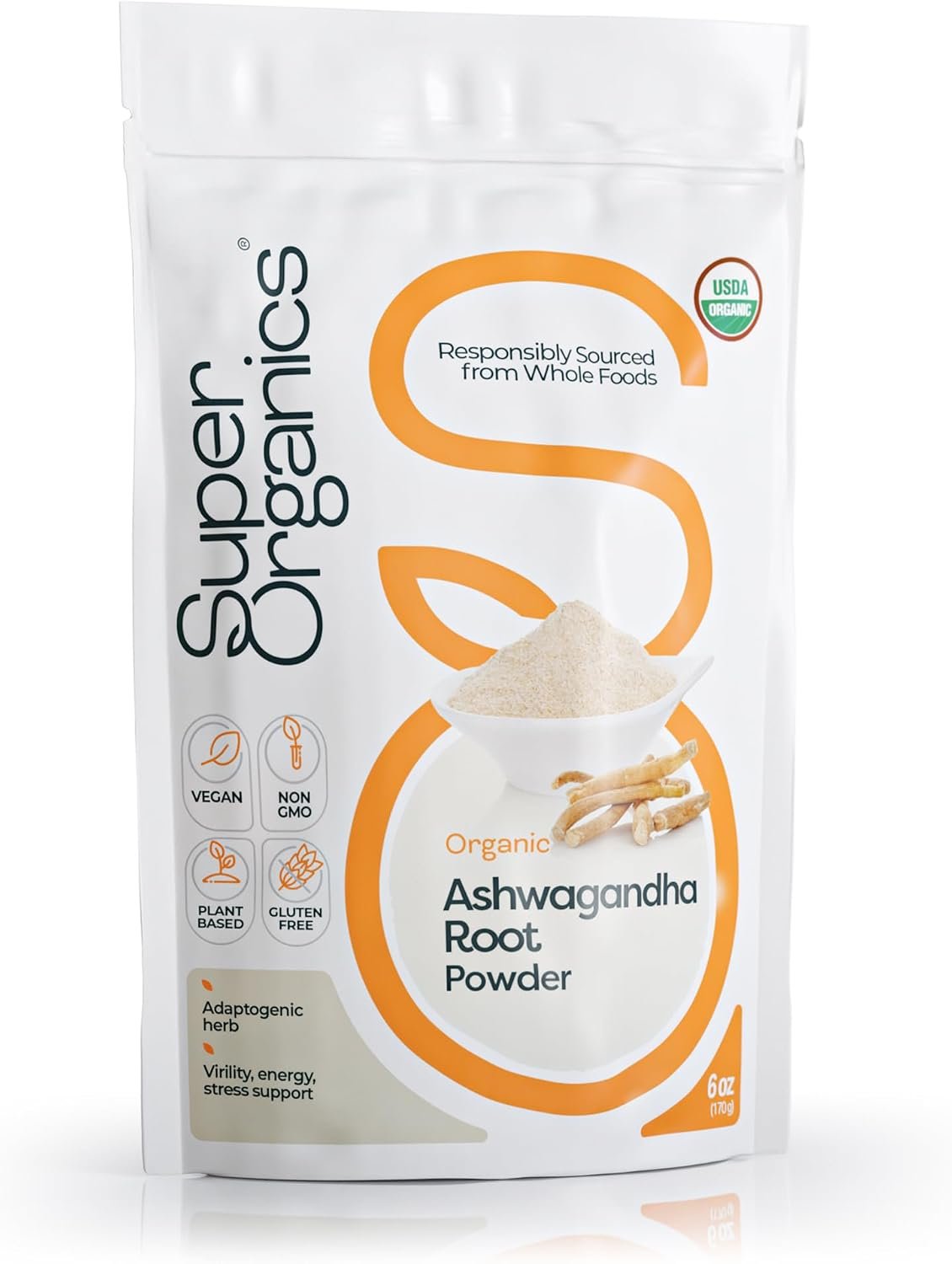 Super Organics Ashwagandha Root Powder – Organic, Vegan, Non-GMO, Gluten-Free – Herb for Vitality & Wellness – 6 oz | Pure Ashwagandha Powder