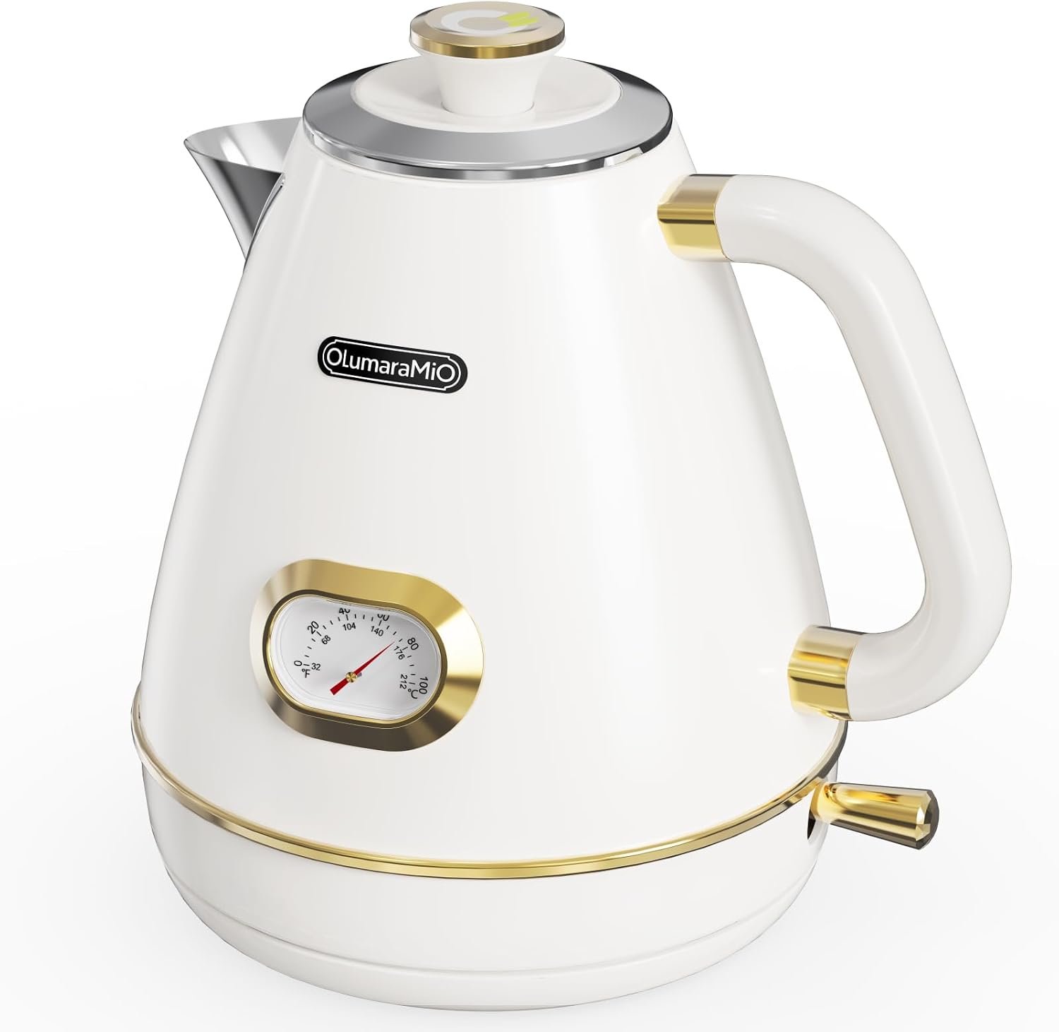 Olumaramio 1.7L Retro Electric Kettle with Thermometer, 1500W, Pearl White