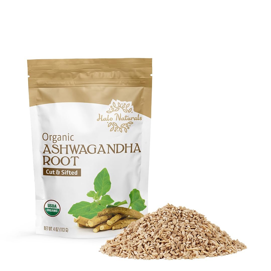 Organic Ashwagandha Root Cut & Sifted, 4 Ounces (Withania somnifera) USDA Certified | Resealable Pouch| Packaged in The USA
