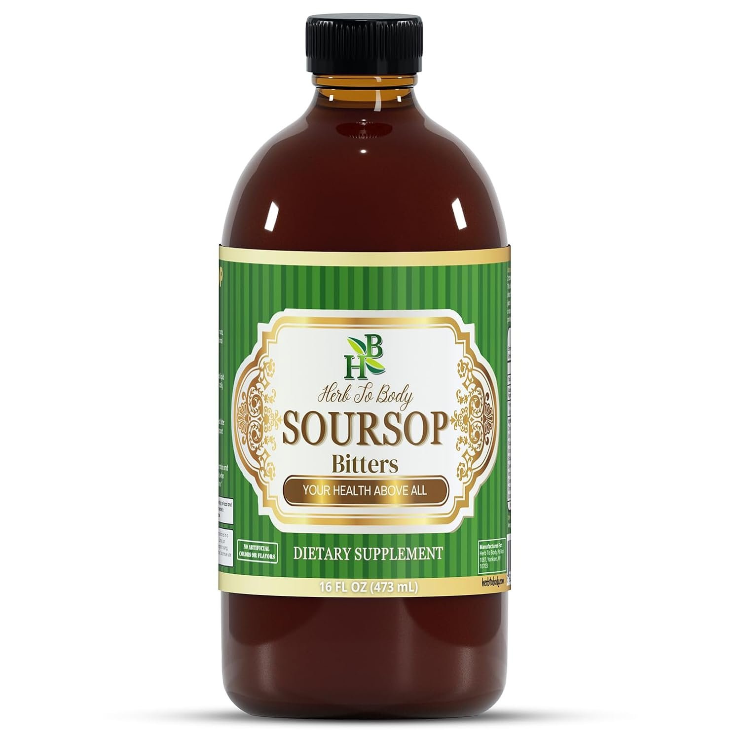 Herb To Body Soursop Bitter Liquid – 16 oz, Digestive Bitters made with Wildcrafted Soursop Leaves for Gut Wellness