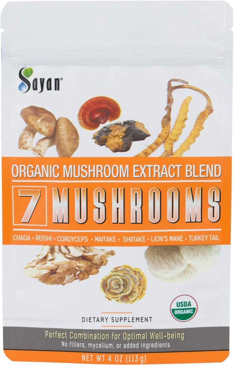 7 Mushroom Extract Powder, Pure Natural, 4 oz – Lion’s Mane, Chaga & Reishi