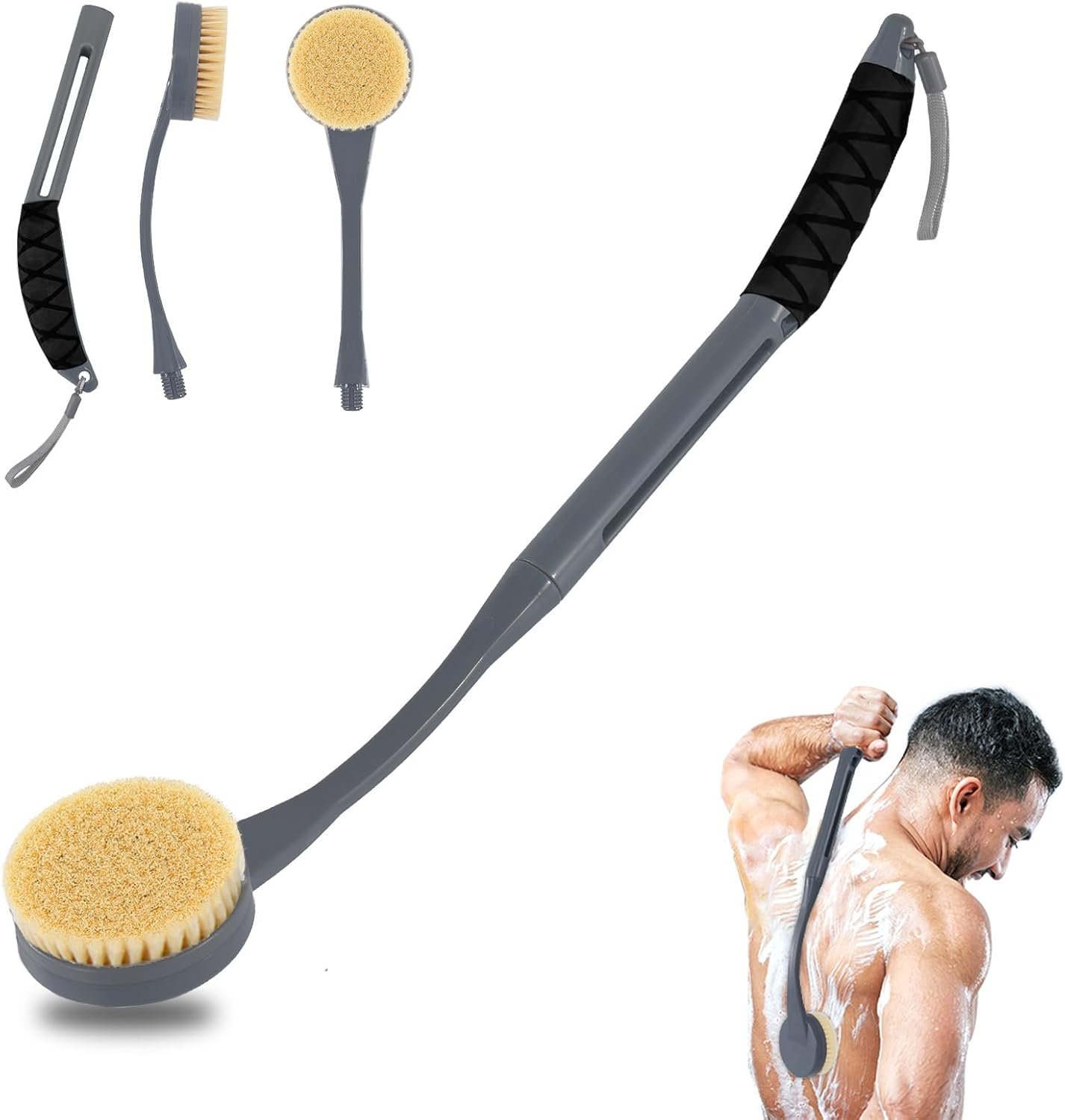 Gobiteli Back Scrubber for Shower,20.5″ Long Handle Shower Brush for Body for Deep Clean,Back Brush for Shower for Men Women(Grey)