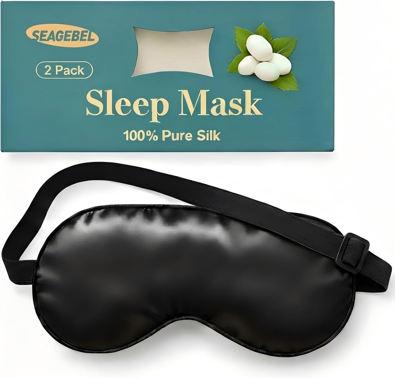 2 Pack Sleep Mask 100% Pure Mulberry Silk Eye Masks with Adjustable Strap for Sleeping Mulberry Silk Eye Sleep Shade Cover Block Light Reduces Puffy Eyes Traveling Gifts