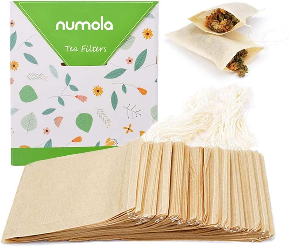 Numola Unbleached Tea Filter Bags for Loose Leaf Tea, Tea Bags Empty, Wood Pulp Filter Paper Organic Tea Infuser Bag Disposable Drawstring 100 Pcs (3.2” x 4”)