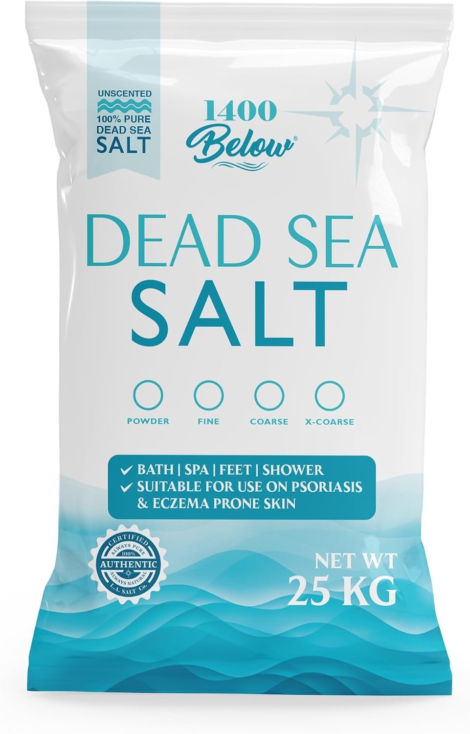 LA Salt Co.’s 100% Pure and Natural Dead Sea Salt Bulk 55 lb Bag, Fine Grain