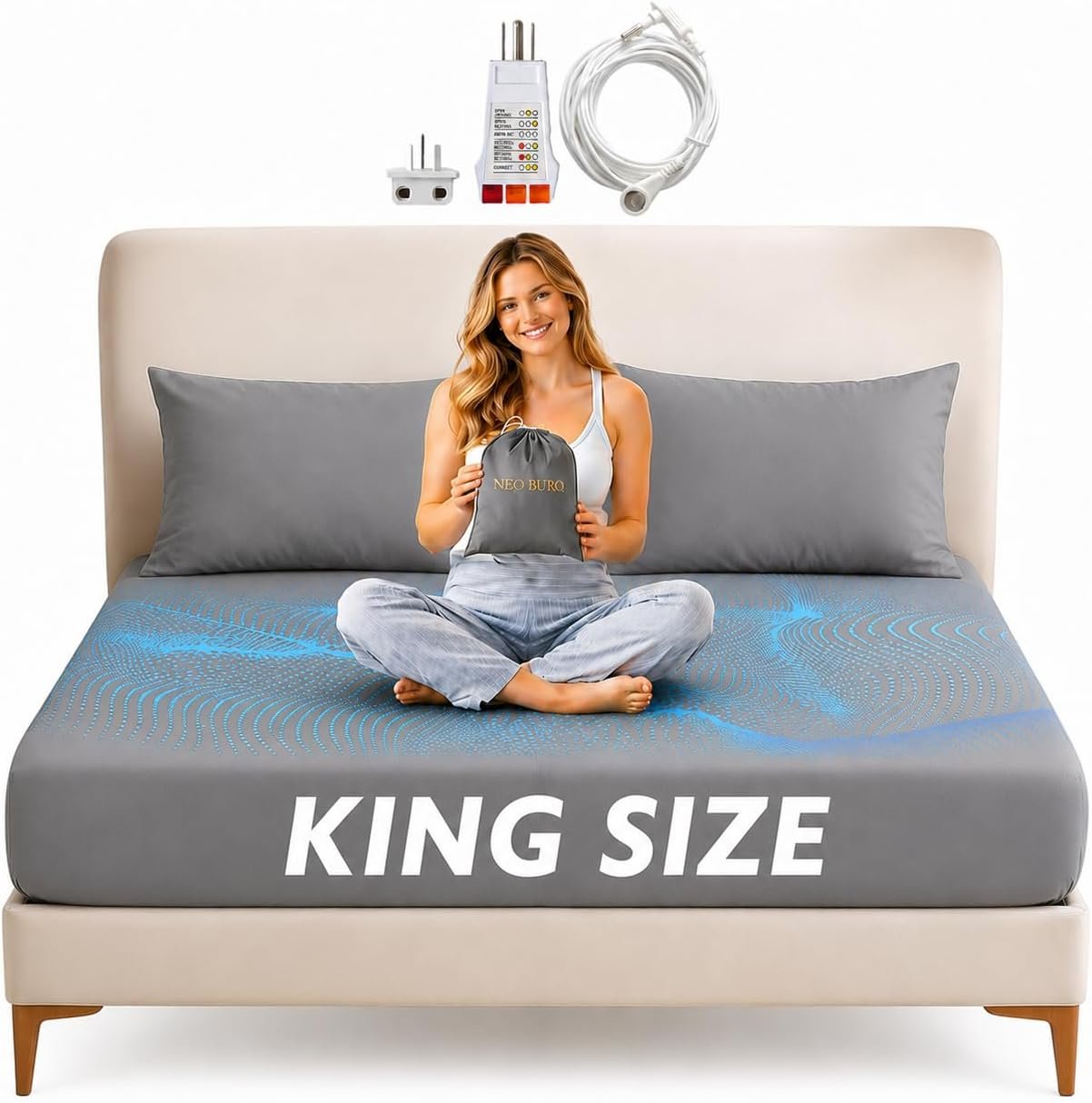 Grounding Sheets King, 20% Silver Fiber Earthing Bed Sheet, Gray