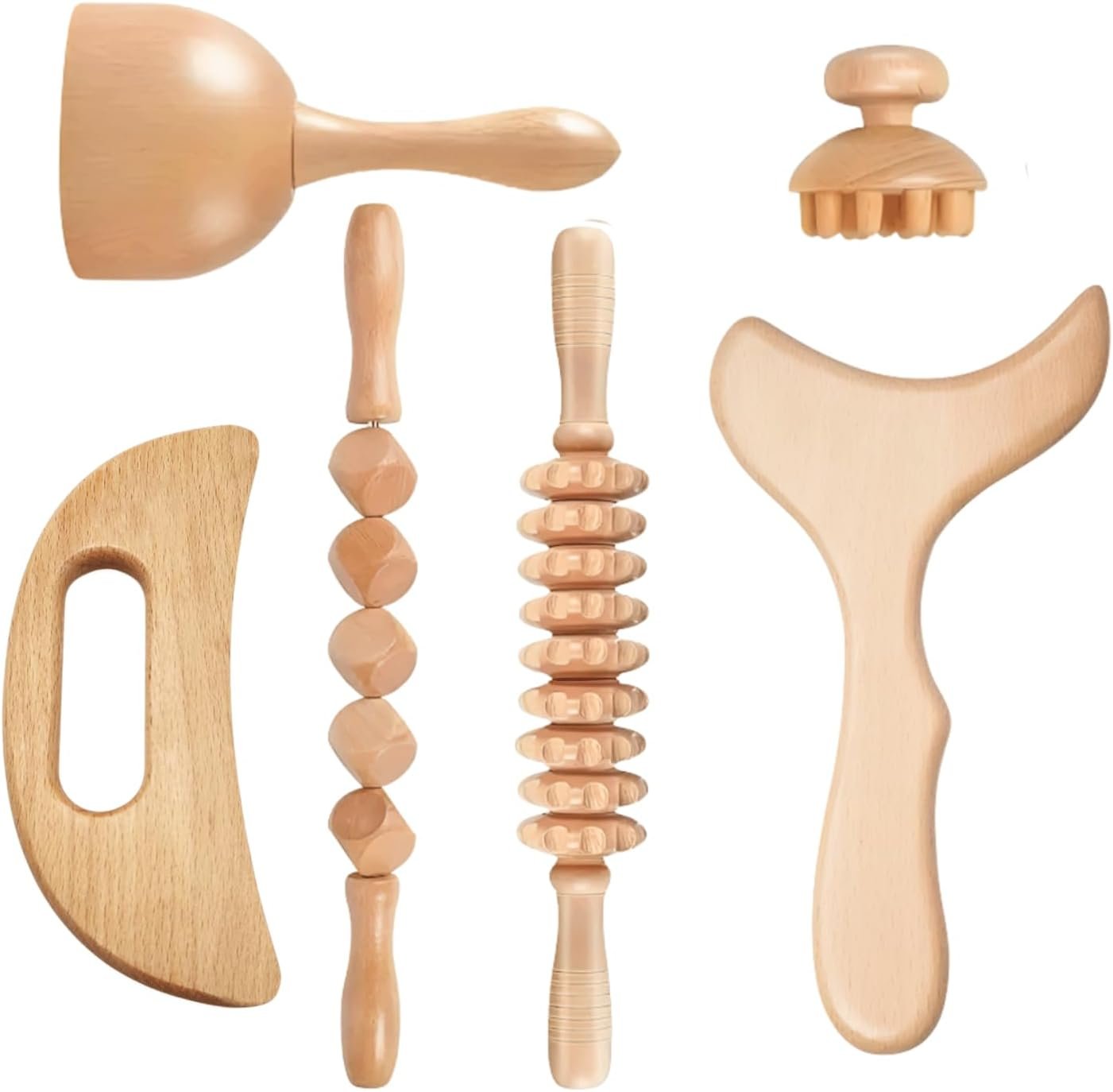 6-in-1 Wood Therapy Massage Tools for Body Sculpting & Recovery