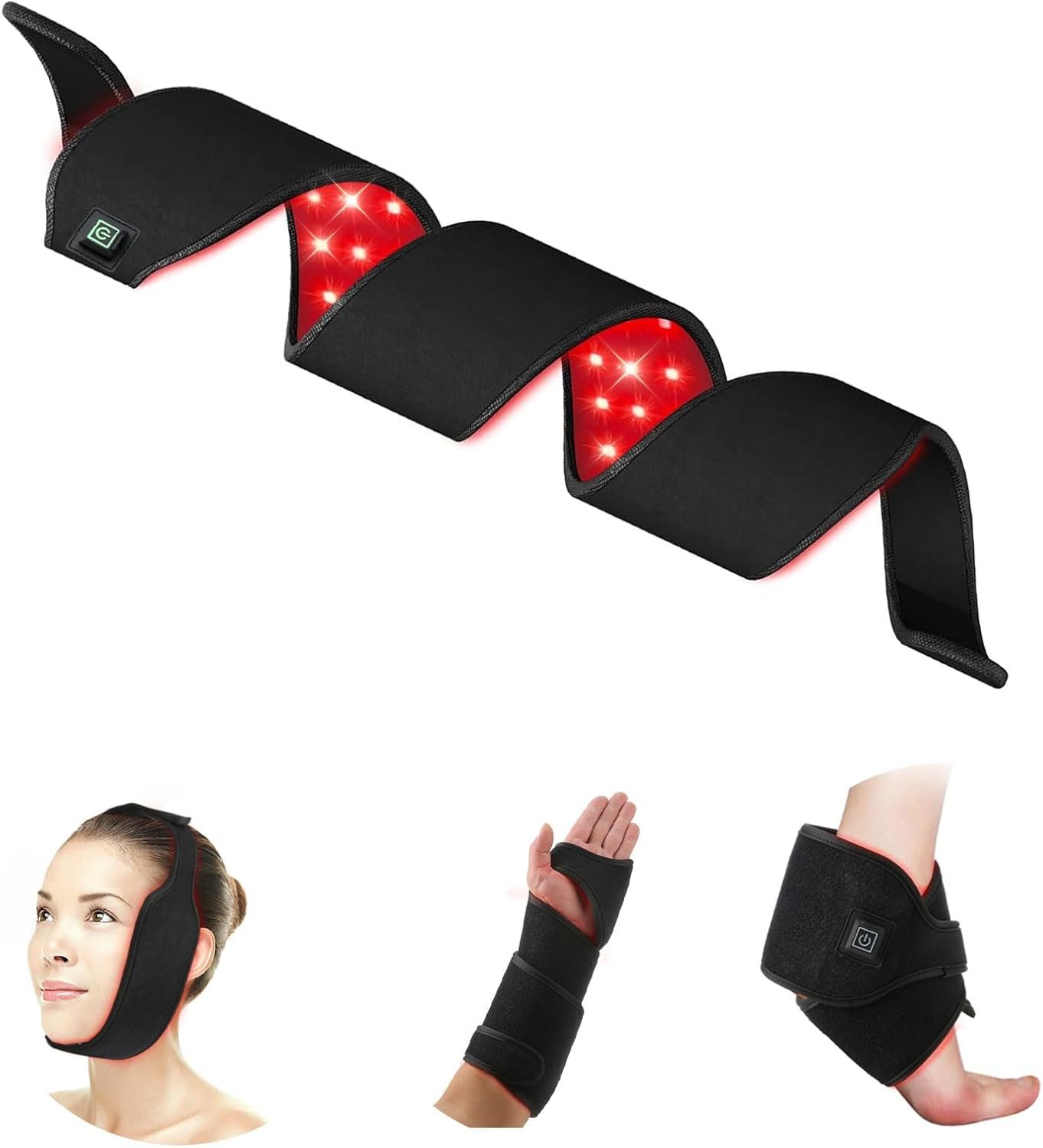 Red Light Therapy Belt for Body, 37” Cordless Red Infrared Light Wrap for Neck Chin Knee Ankle Hand Pain Relief, 660nm & 850nm with Pulse & Heating Modes