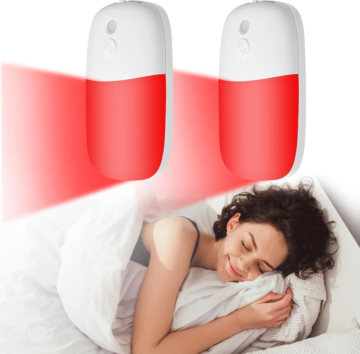 670nm Red Light Night Light Dimmable Red Night Light Brightness Adjustable Red Night Lights Plug into Wall with Auto On/Off Light Sensor for Bedroom, 2 Pack