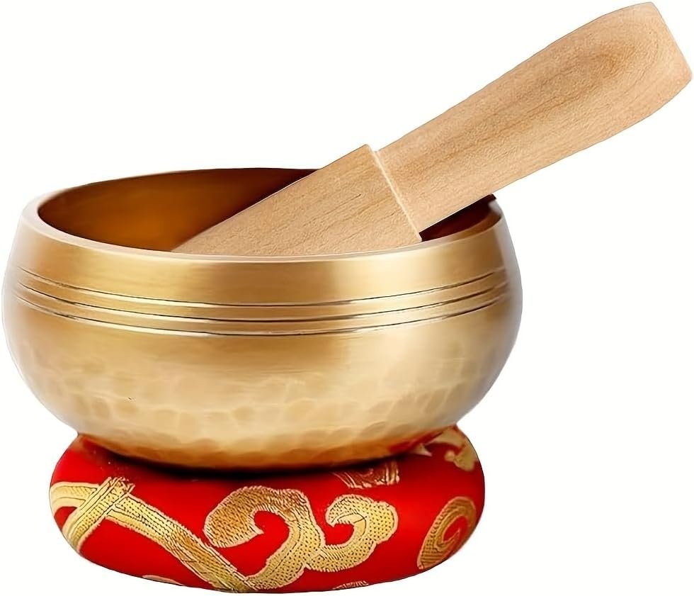 1 Set Tibetan Singing Bowl Set – Authentic Hand-Adjusted Music Bowl with Cushion & Wooden Mallet – Ideal for Yoga, Relaxation, and Sound Healing
