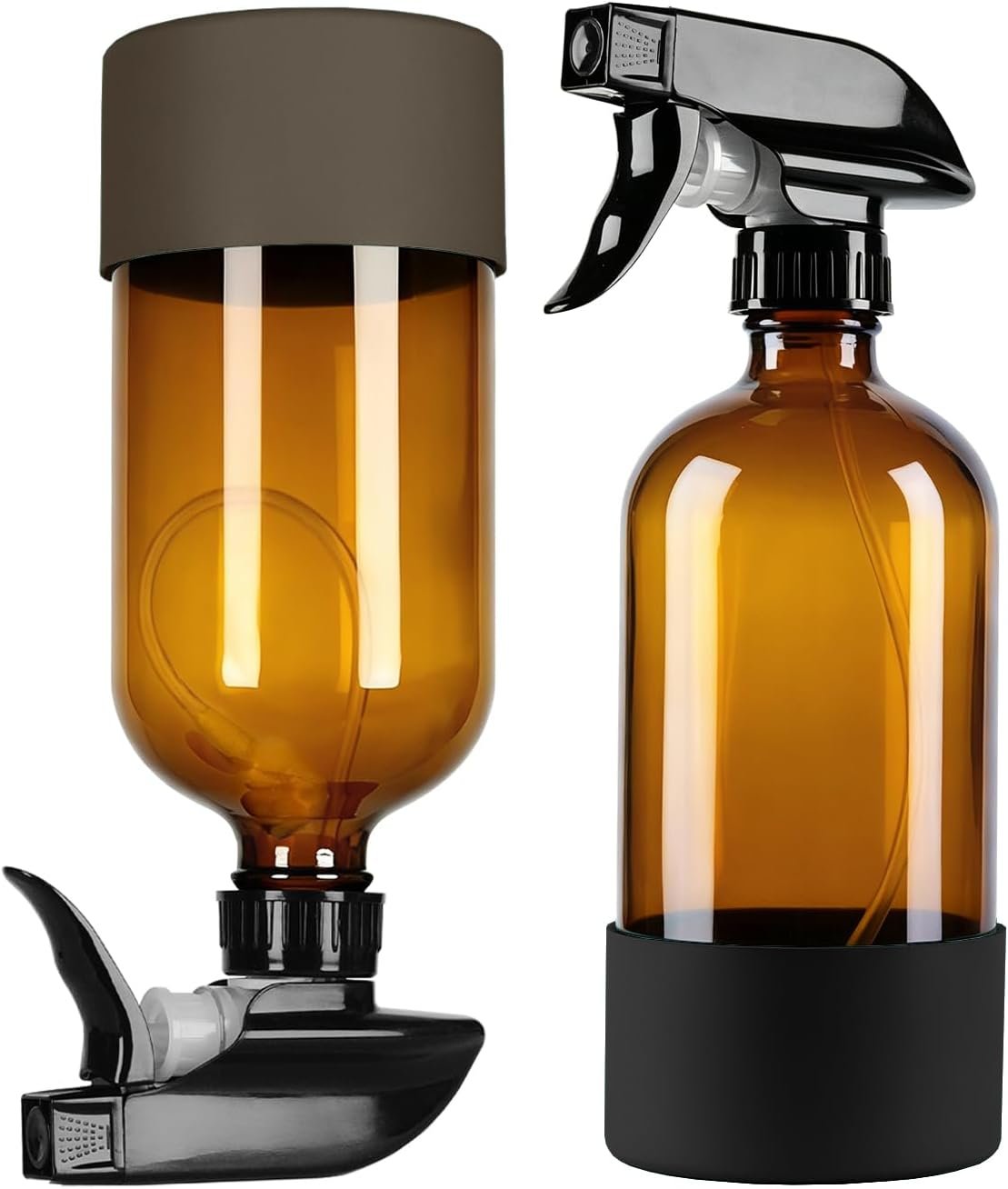2 Pack 360° Glass Spray Bottles for Hair, Cleaning and Plants Black&Amber