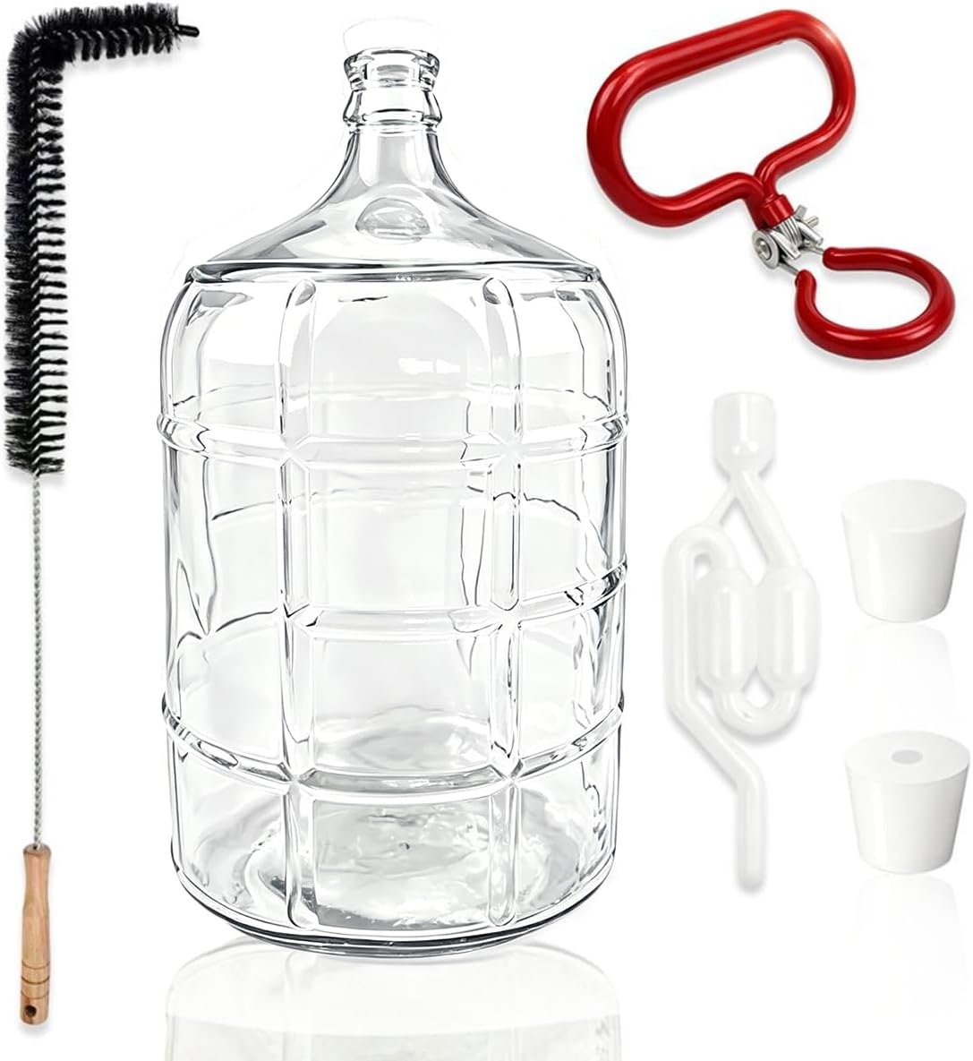 1Pcs 5 Gallon Glass Carboy Complete Home Brewing Kit with Rubber Stoppers (Drilled Undrilled),Airlock Brush for Beer Wine Making Fermentation,Water Storage