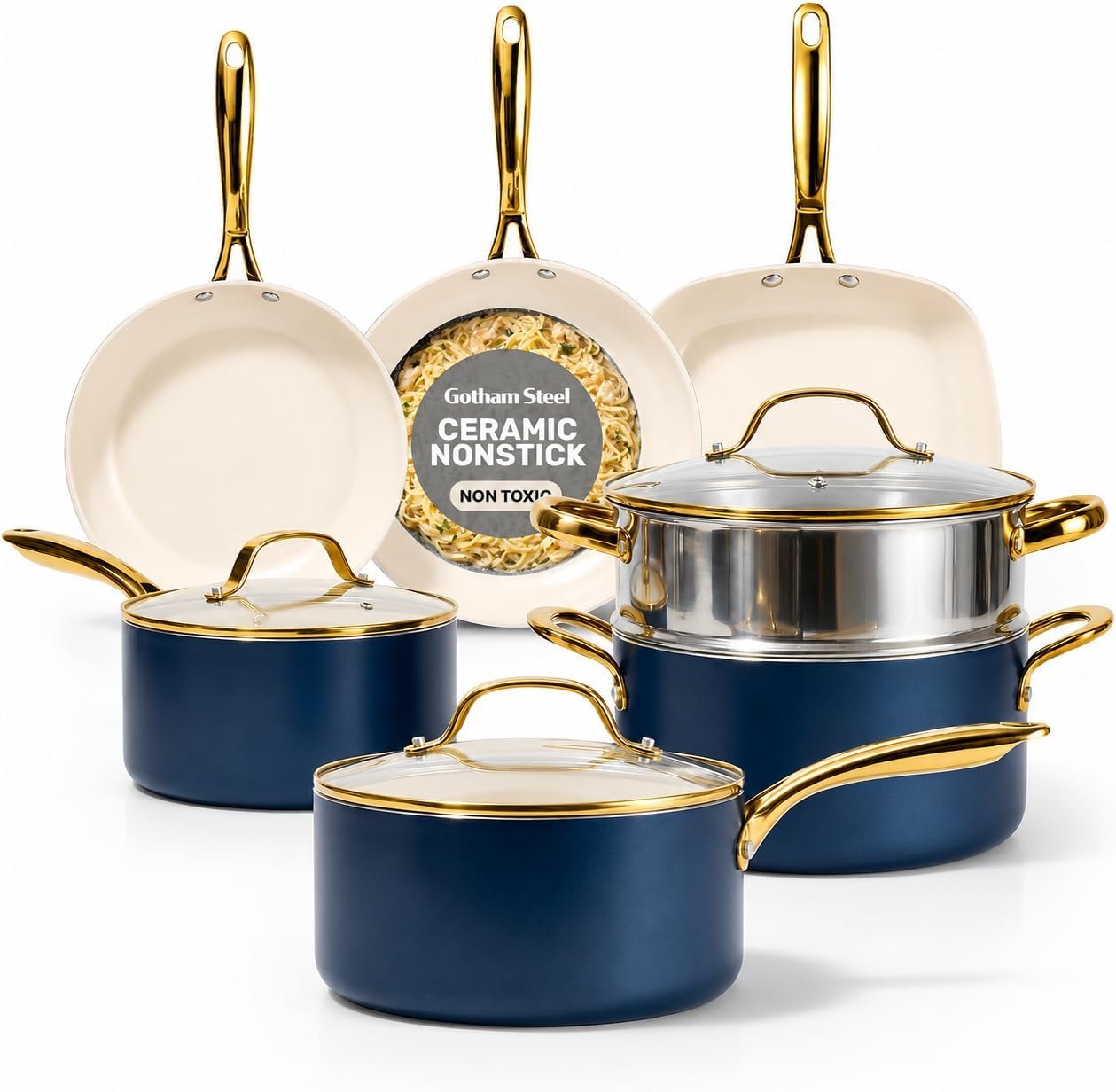 Gotham Steel 12 Pc Pots and Pans Set Non Stick Ceramic Cookware Set