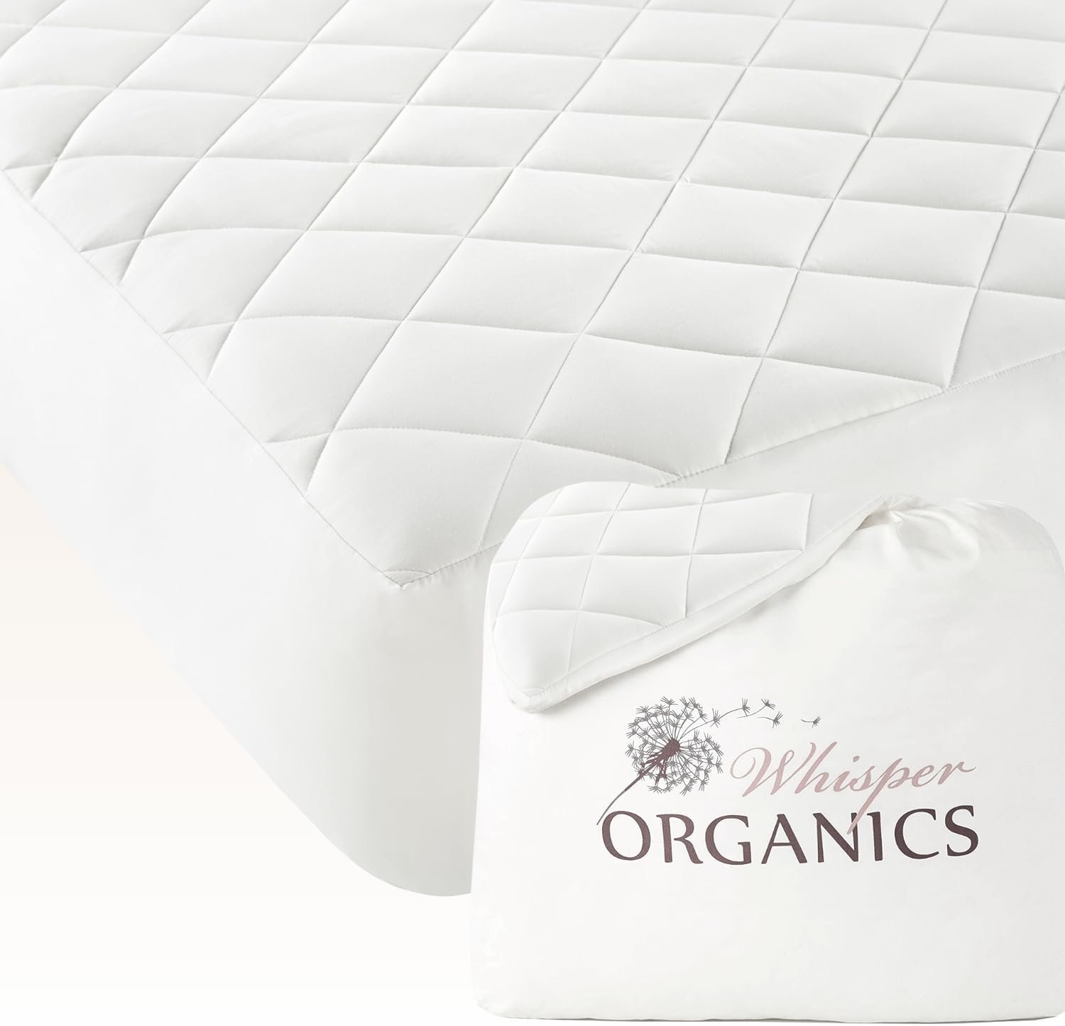 Whisper Organics 100% Cotton Organic Luxury Quilted Mattress Pad Protector
