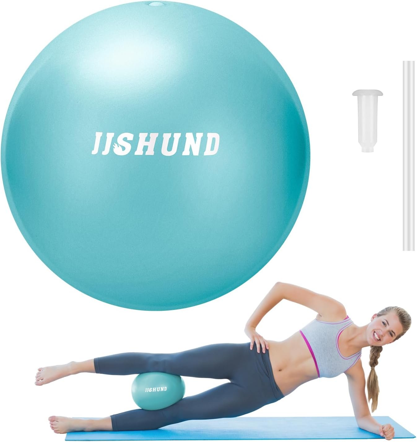 jjshund Pilates Ball, 9,8 Inch Small Exercise Mini Soft Workout Yoga Ball with Exercise Guide, for Home Gym Yoga, Pilates, Core Training, Workout, Balance, Stability
