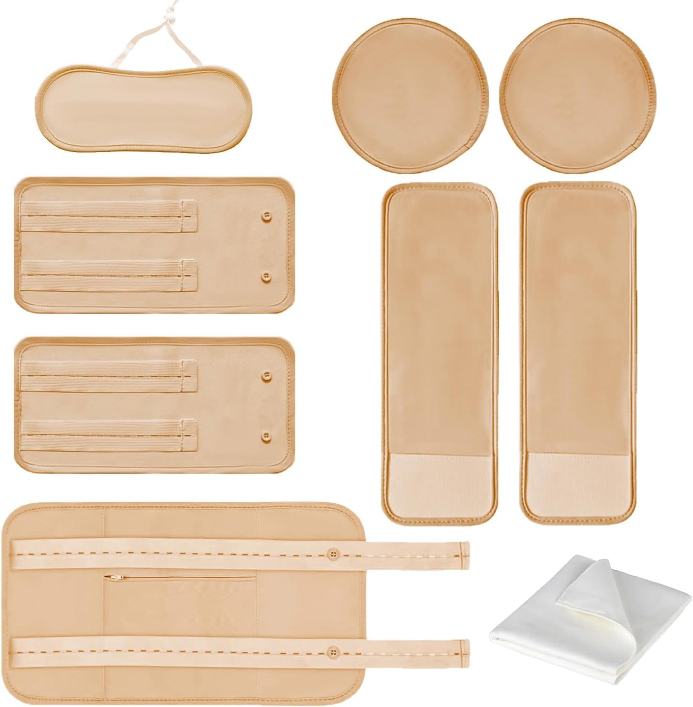 Organic Cotton Castor Oil Pack Wrap,9 Pcs Reusable Pack Kit for Neck Chest Waist Back Knee and Feet,Hot or Cold Compress Castor Oil Pads Kit with Adjustable Elastic Strap