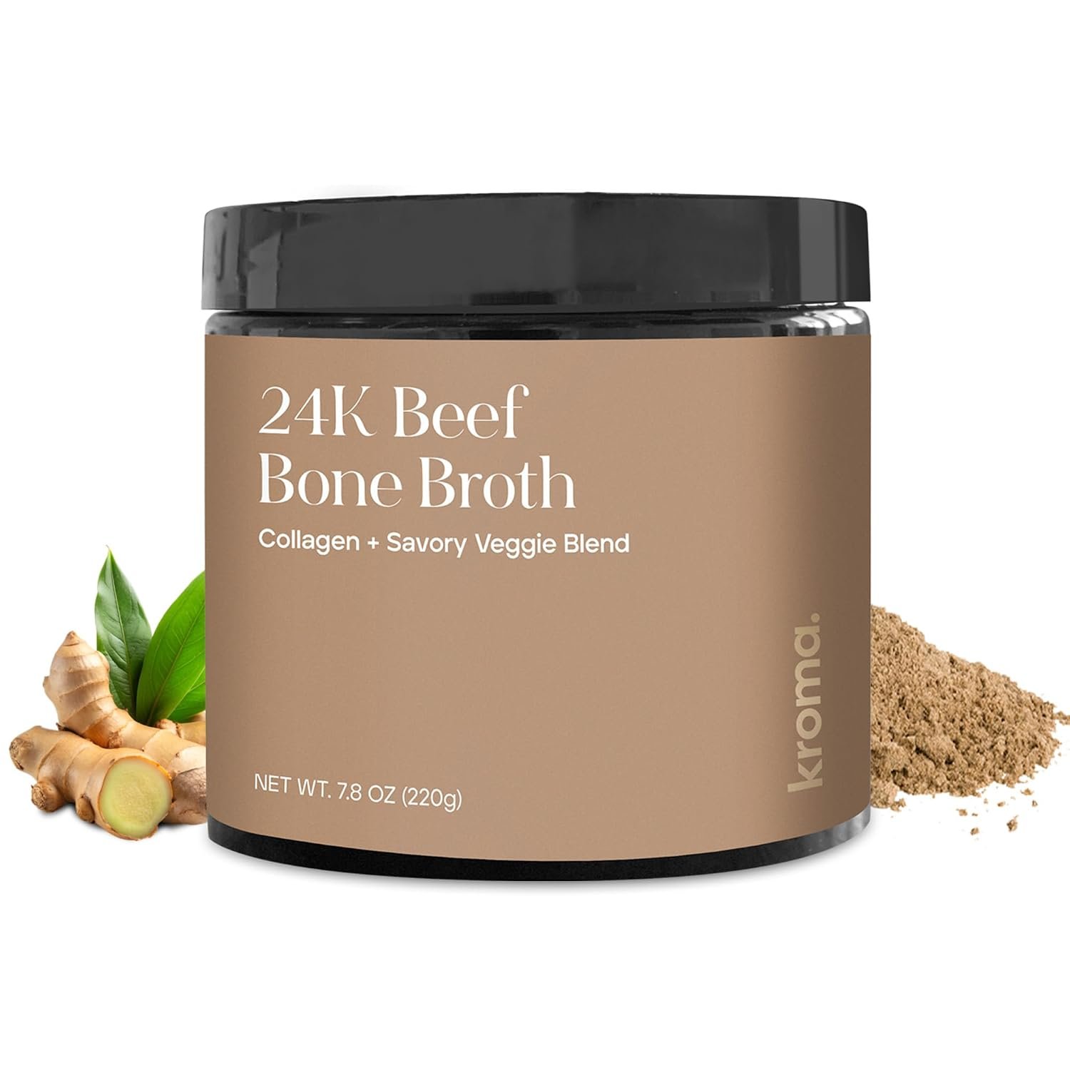 Kroma 24K Beef Bone Broth Powder, 10 Servings Jar, 7 oz
