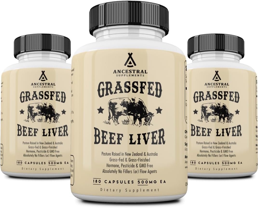 Ancestral Supplements Grass Fed Beef Liver Capsules, 180 Ct (3-Pack)