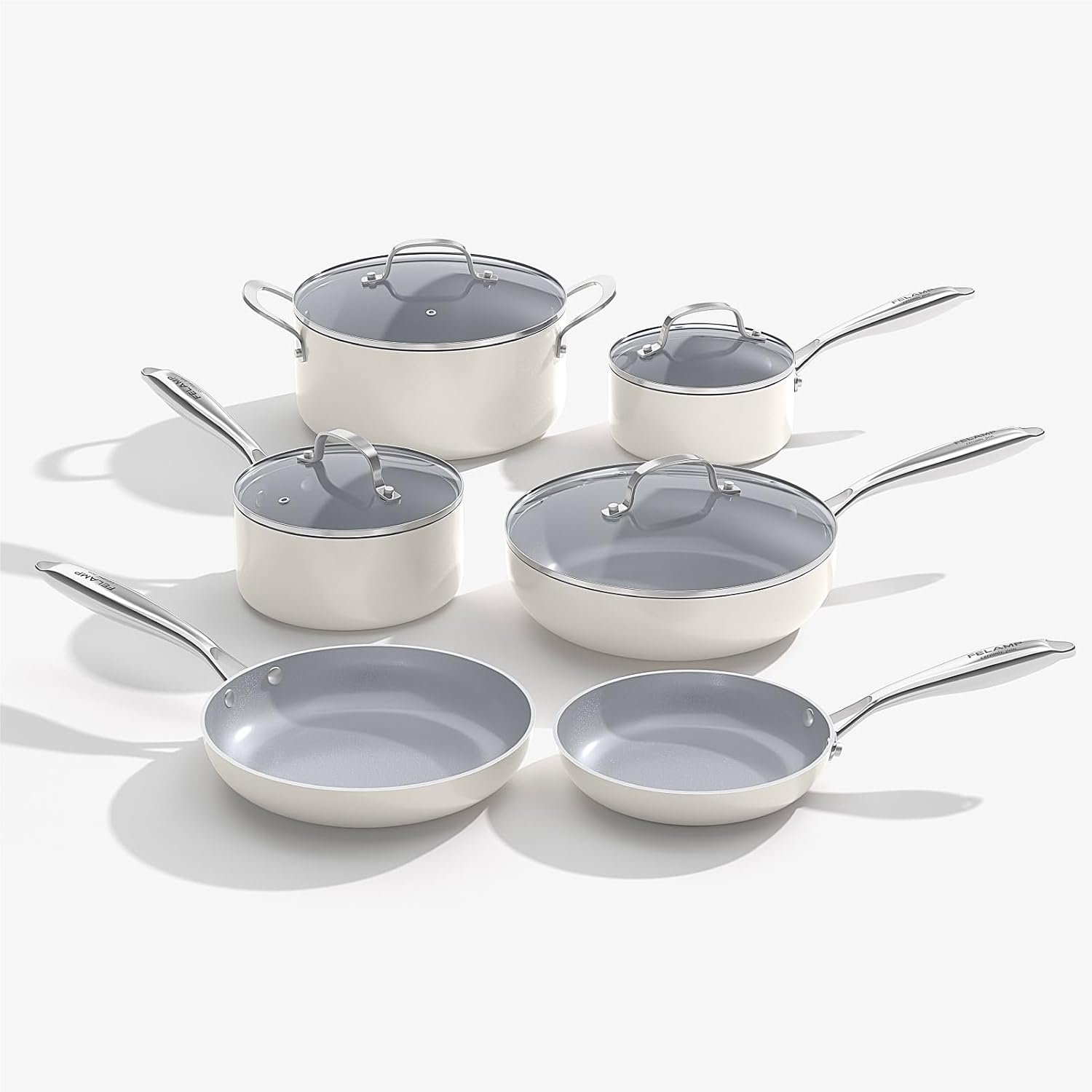 FELAMP Ceramic Nonstick Cookware Set, 10Pcs Non Toxic Pots and Pans Set