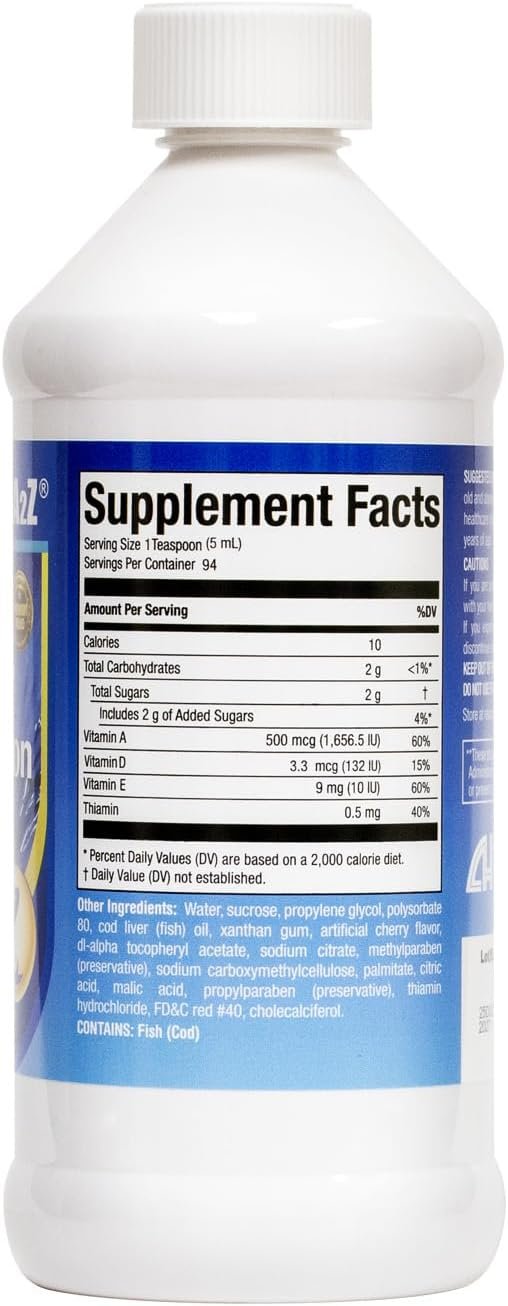 HealthA2Z® Cod Liver Oil with Vitamins A, D, and E, Cherry Flavor, 16oz