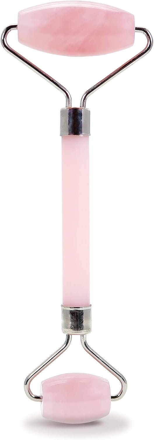 Plum Beauty Rose Quartz Facial Roller, Real Natural Stone Massager for Face
