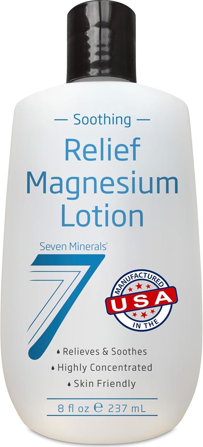 Seven Minerals Magnesium Lotion for Sleep, Soothing Relief & Relaxation – Highly Concentrated Magnesium for Better Sleep, Feet & Joint Care. Non-Greasy Lotion with Skin Friendly Ingredients – 8 fl oz