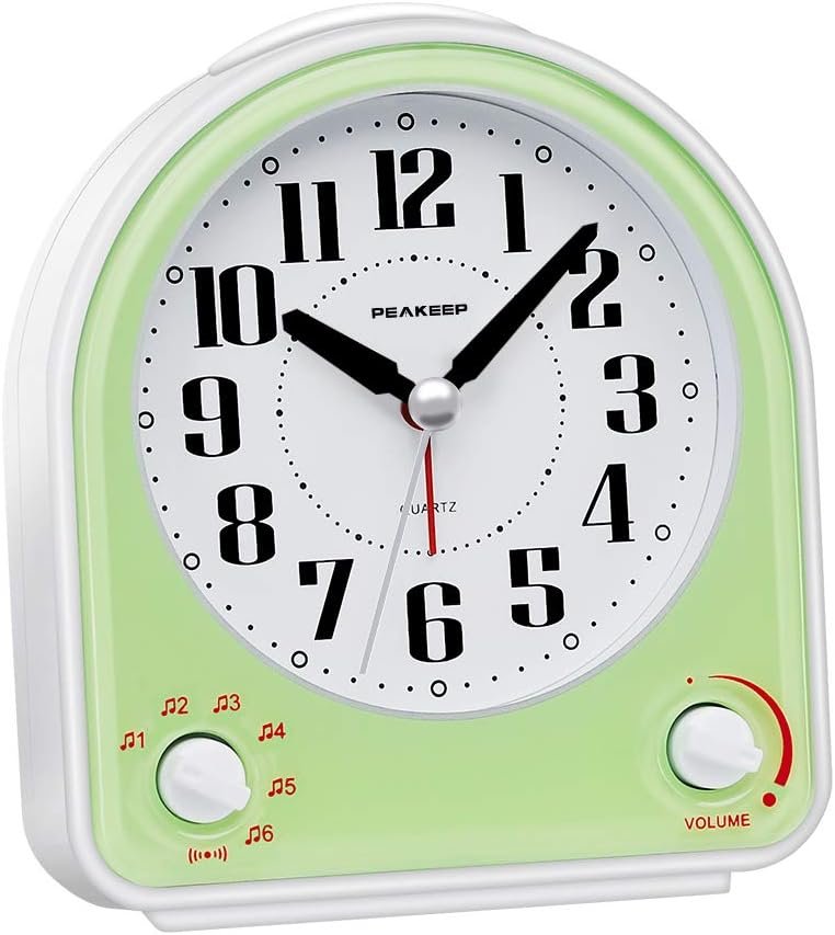 Peakeep Analog Alarm Clock Non-Ticking Silent, 7 Wake-up Sounds