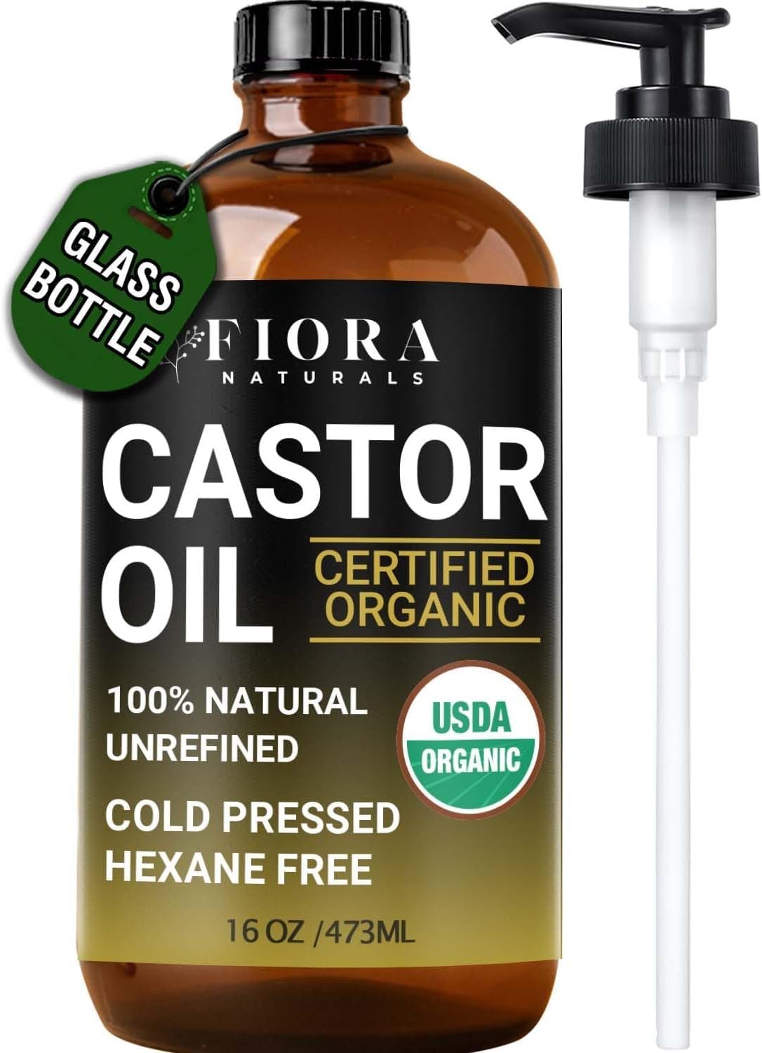Fiora Naturals Organic Castor Oil in Glass Bottle – Cold Pressed 16 Fl Oz