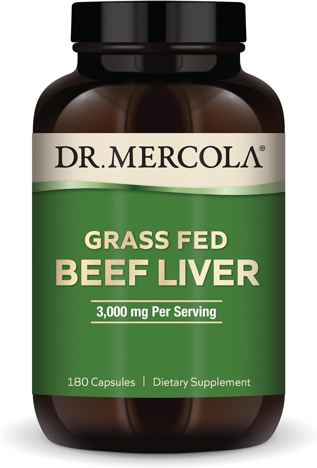 Dr. Mercola Grass Fed Beef Liver, 3000 mg, 180 Capsules (30 Servings)