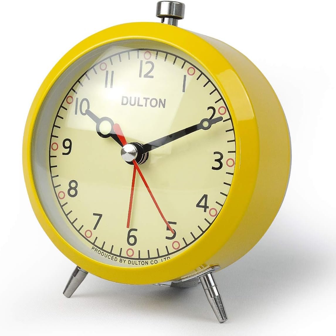 Dulton Alarm Clock, Yellow, No Clicking, Unbored, Cute, Analog Alarm Clock, Sweep Movement, Height 110mm, Width 90mm, Depth 70mm, 100-053Q/YL