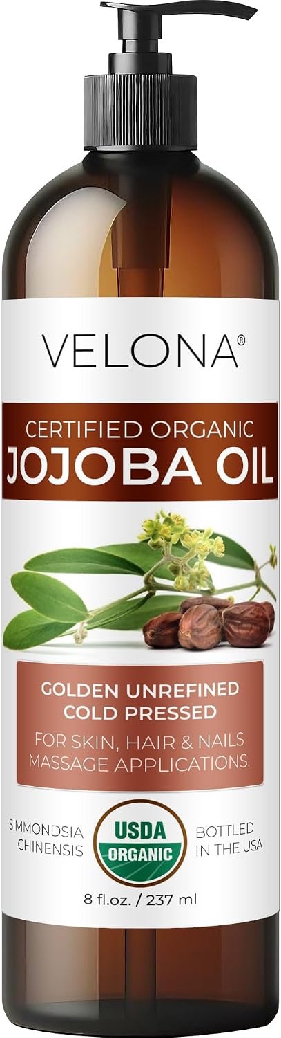 velona USDA Organic Jojoba Oil – 8 fl oz, Cold Pressed, with Pump