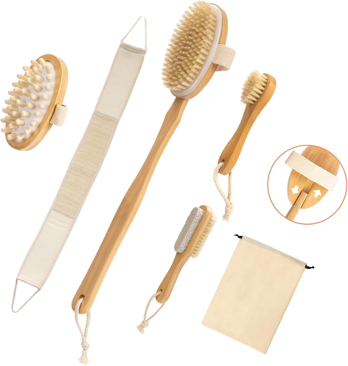 7 Packs Natural Boar Bristle Dry Brush for Lymphatic Drainage