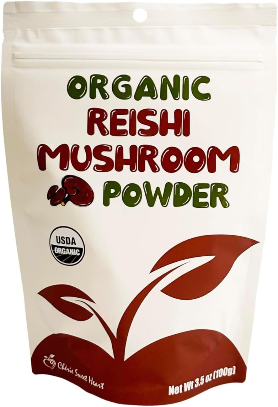 Cherie Sweet Heart Organic Reishi Mushroom Powder, 3.5 Oz, Immune Boosting, Coffee Enhancer (Packaging May Vary)