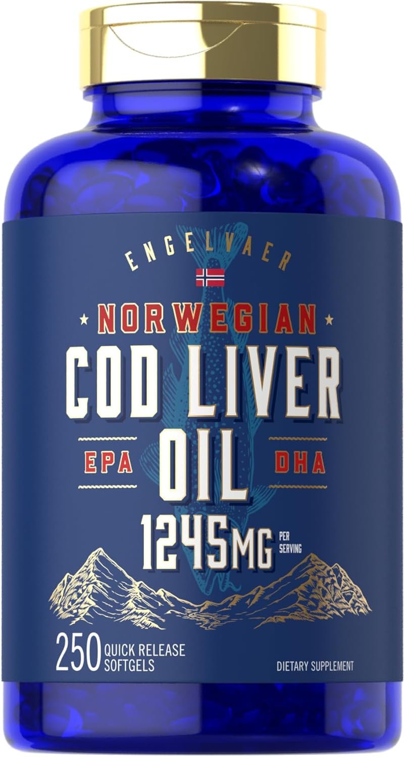 Carlyle Cod Liver Oil Softgels | 1245mg | 250 Count | Norwegian