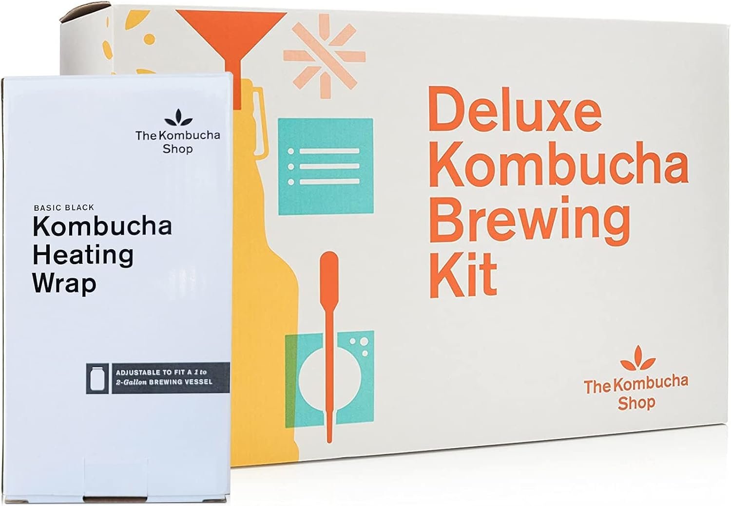 The Kombucha Shop, Deluxe Kombucha Brewing Kit with Premium Heating Wrap – Six Swing Top Bottles, Stainless Steel Funnel, Custom Bottle Brush, Premium Heating Wrap & Our Original Brewing Kit