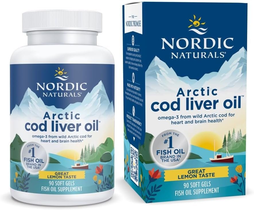 Nordic Naturals Arctic Cod Liver Oil with EPA & DHA, Lemon – 90 Softgels