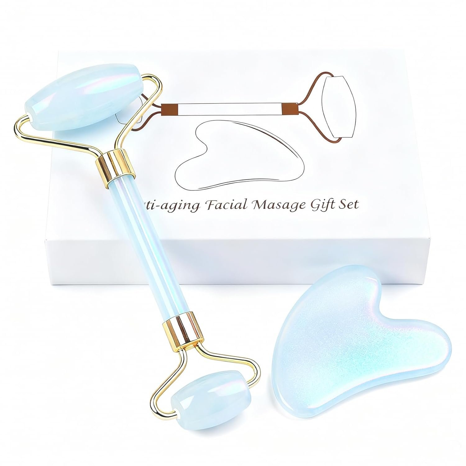 Jade Roller and Gua Sha Set,Face Massage Tools,Women’s Care Gifts