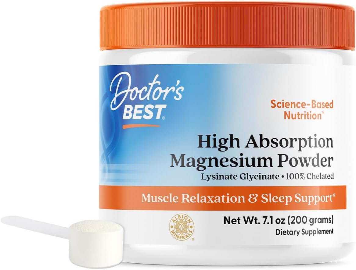 Doctor’s Best High Absorption Magnesium Powder,White, 100% Chelated TRACCS, Not Buffered, Headaches, Sleep, Energy. Non-GMO, Vegan, Gluten Free, 200G, 7.1 Ounce (Pack of 1)