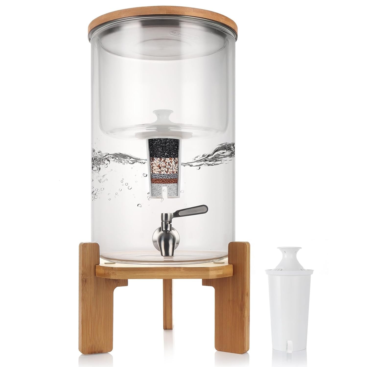 Glass Water Filter Pitcher,2.25 Gallon Water Filter Dispenser with Filter,BPA-Free,Reduces Chlorine and More,Softens the Water,Large Clearly Filtered Water Pitcher for Home,Office and Kitchen