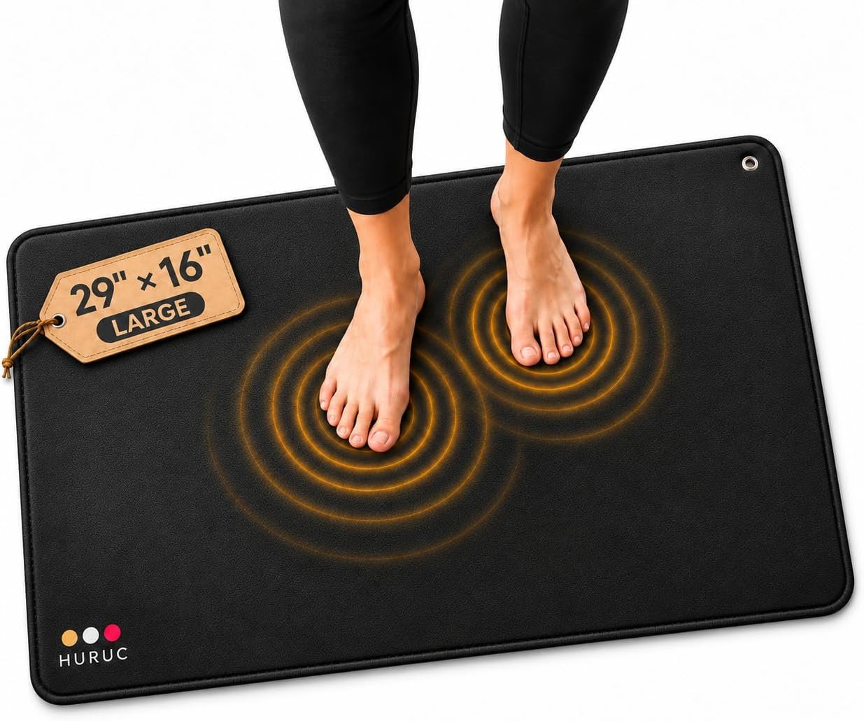HURUC Grounding Mat for Feet,Conductive Carbon Earthing Mat,Large 29″ x 16″