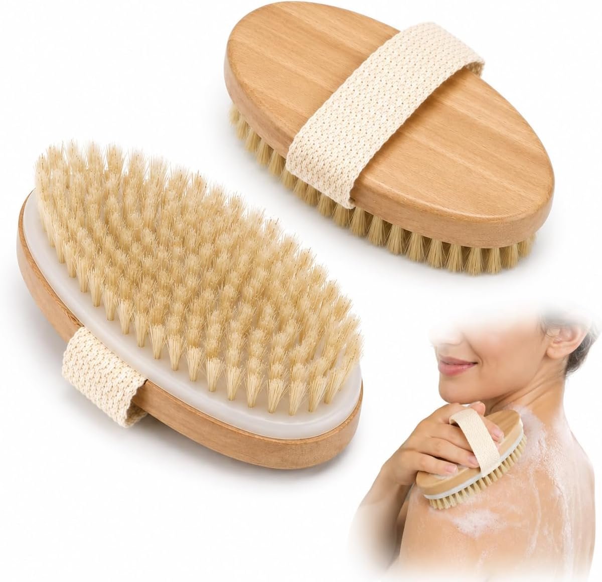1pcs Luxurious Natural Bristle Bath Brush, Radiant and rejuvenating Skin – Enhancing Blood Circulation, deep, and exfoliating with Vitality in Both Wet and Dry Applications,Bath Brush Brown