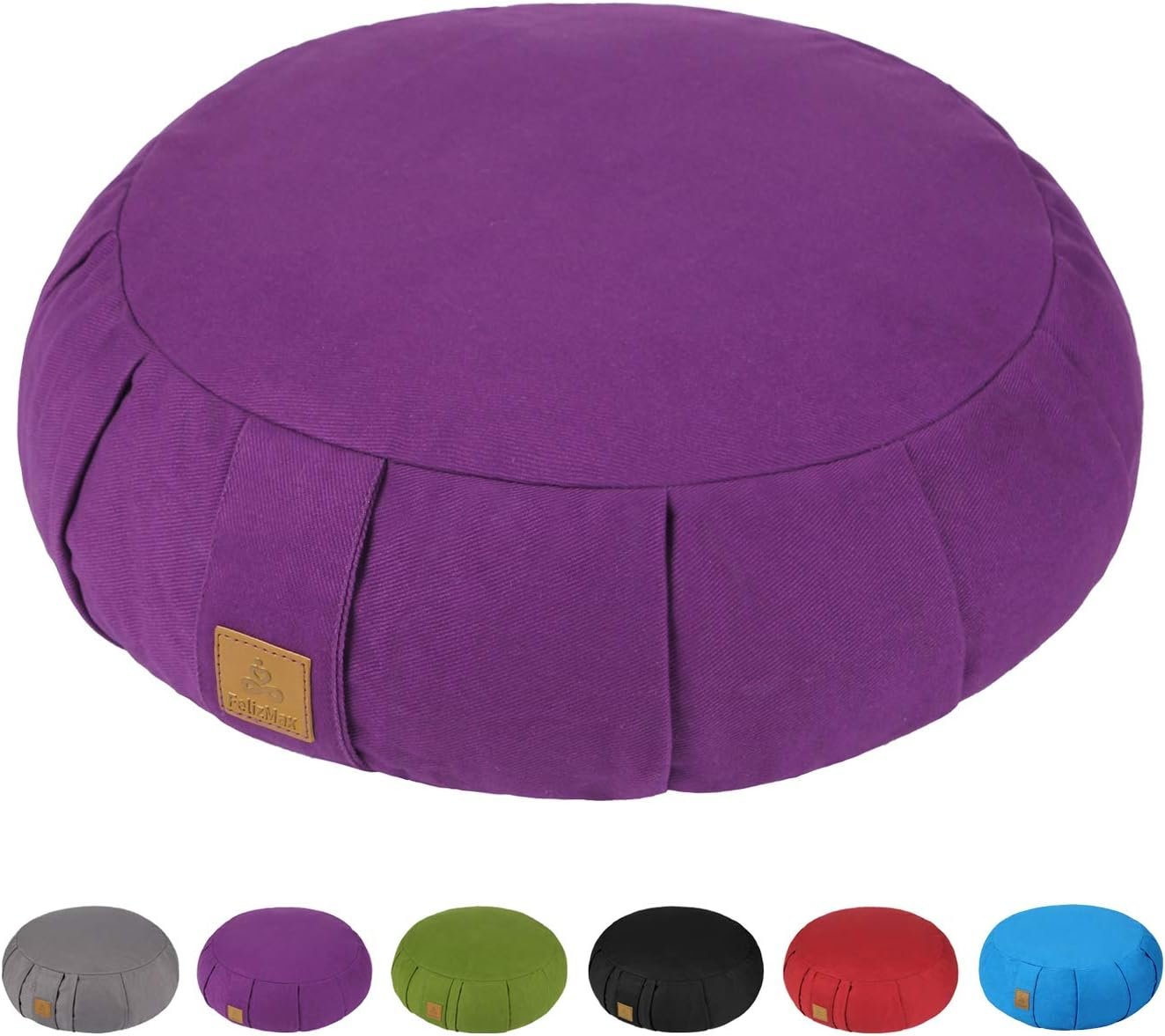 Round Zafu Meditation Cushion, D=15″ H=5.5″ Zabuton Meditation Pillow, Yoga Bolster/Pillow, Floor seat, Zippered Organic Cotton Cover, Natural Buckwheat, Kneeling Pillow