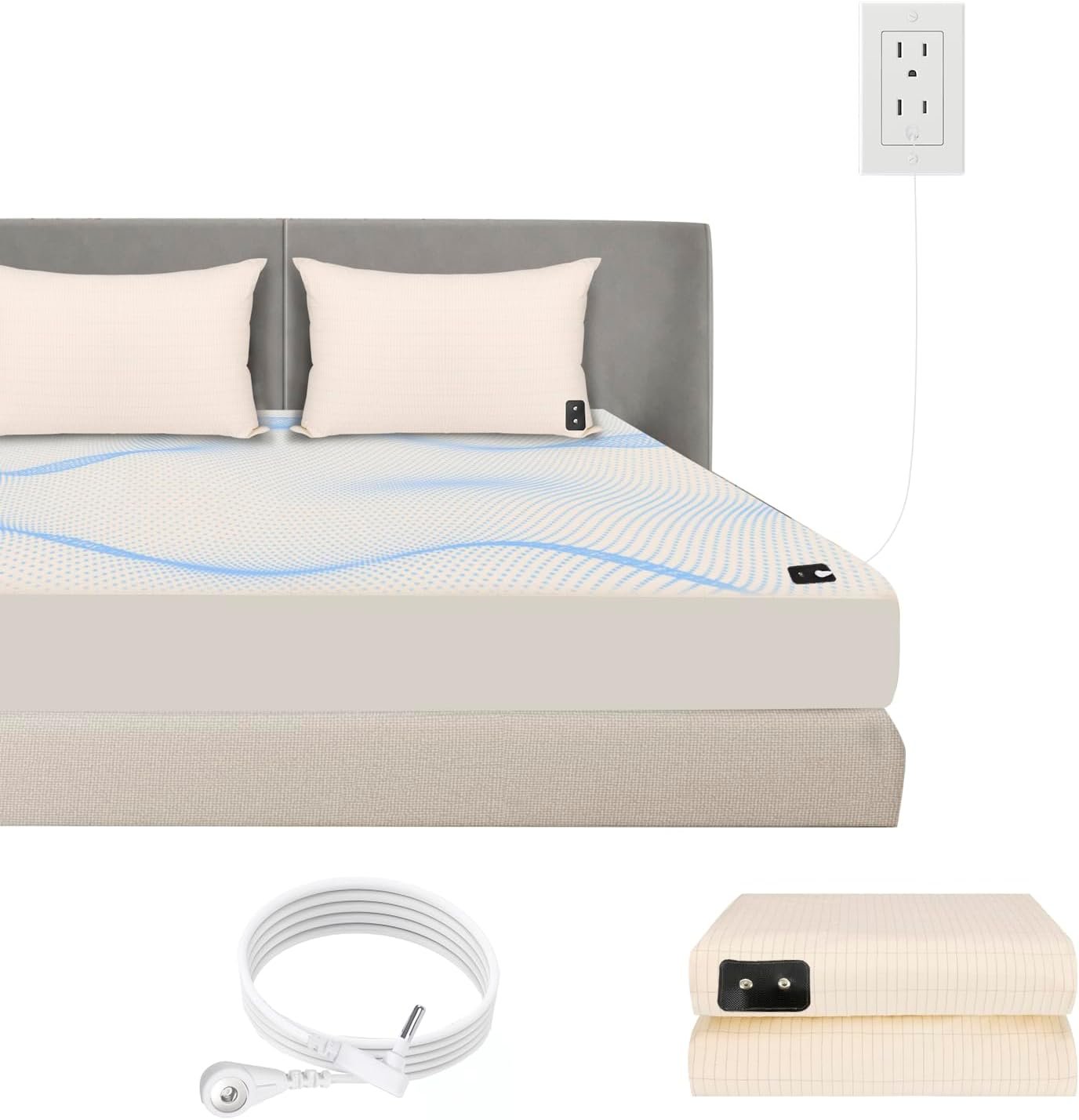 Grounding Sheets Organic Cotton Flat Grounding Sheets 54x80inch Silver Fiber Grounded Bed Sheets for Sleep Earth Connected Sheets with Grounding Cord Beige Full Size