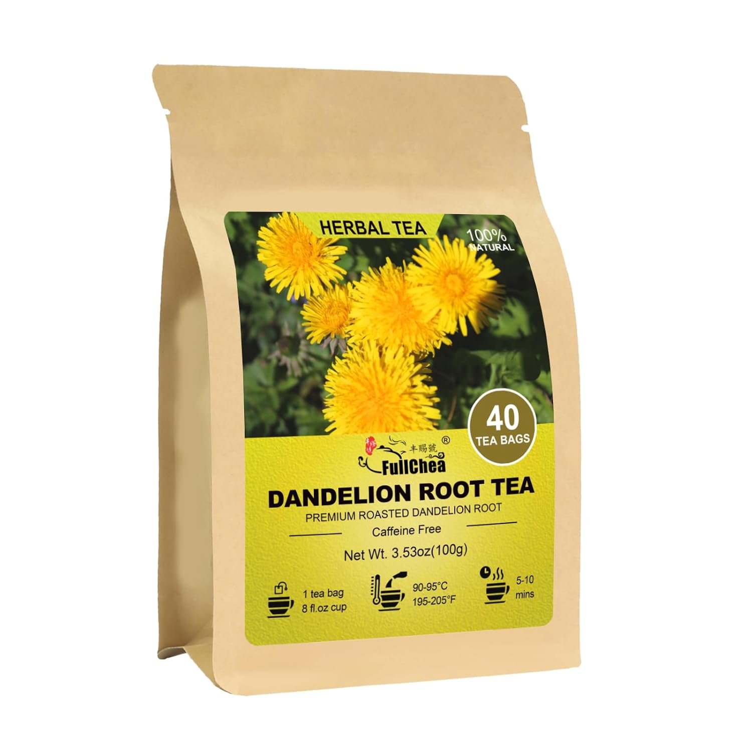 FullChea – Dandelion Root Tea Bags, 40 Count, Roasted Root Tea