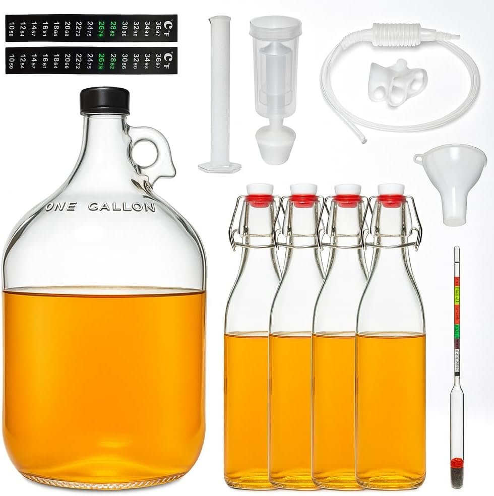 Complete Mead Making Kit for Beginners,1 Gallon Glass Carboy Fermentation