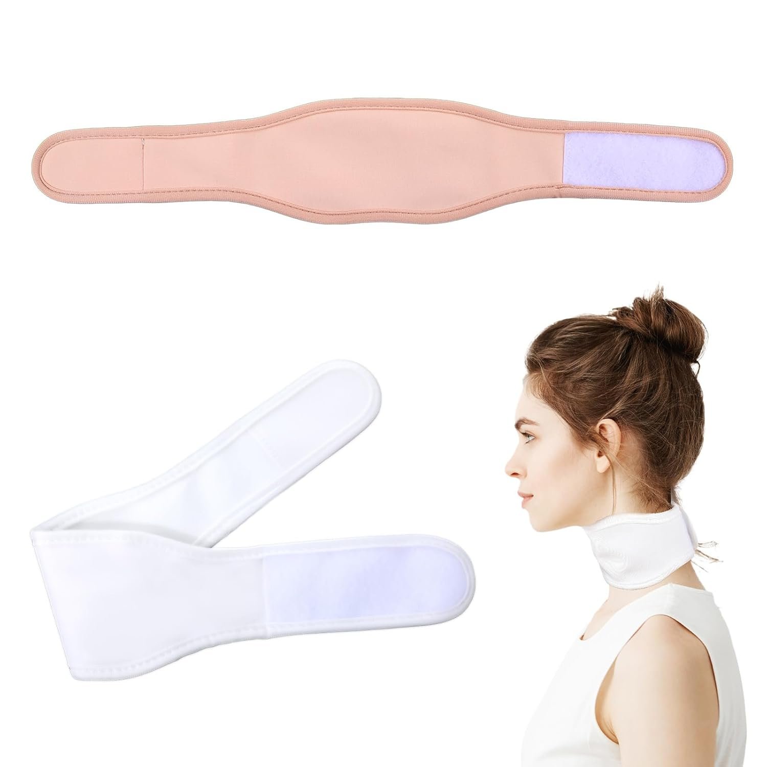 Castor Oil Neck Wrap for Thyroid 2 Pcs Reusable Castor Oil Compress Pack Wrap for Thyroid Neck Organic Cotton Necks Care Kits for Women Men, Anti-Oil Leak, Oils Not Include (White + Khaki)