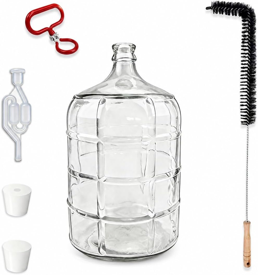 3 Gallon Glass Water Jug,carboy set with Handle, Airlock Stoppers Complete Fermentation Kit for Home Brewing Beer and Wine Making Ideal for Home Brewers,Winemakers(Clear)