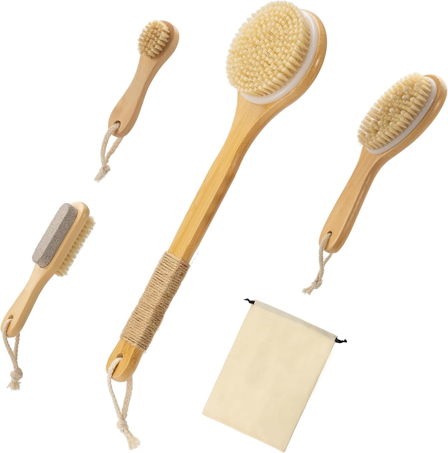 5 Packs Natural Boar Bristle Dry Brush for Lymphatic Drainage