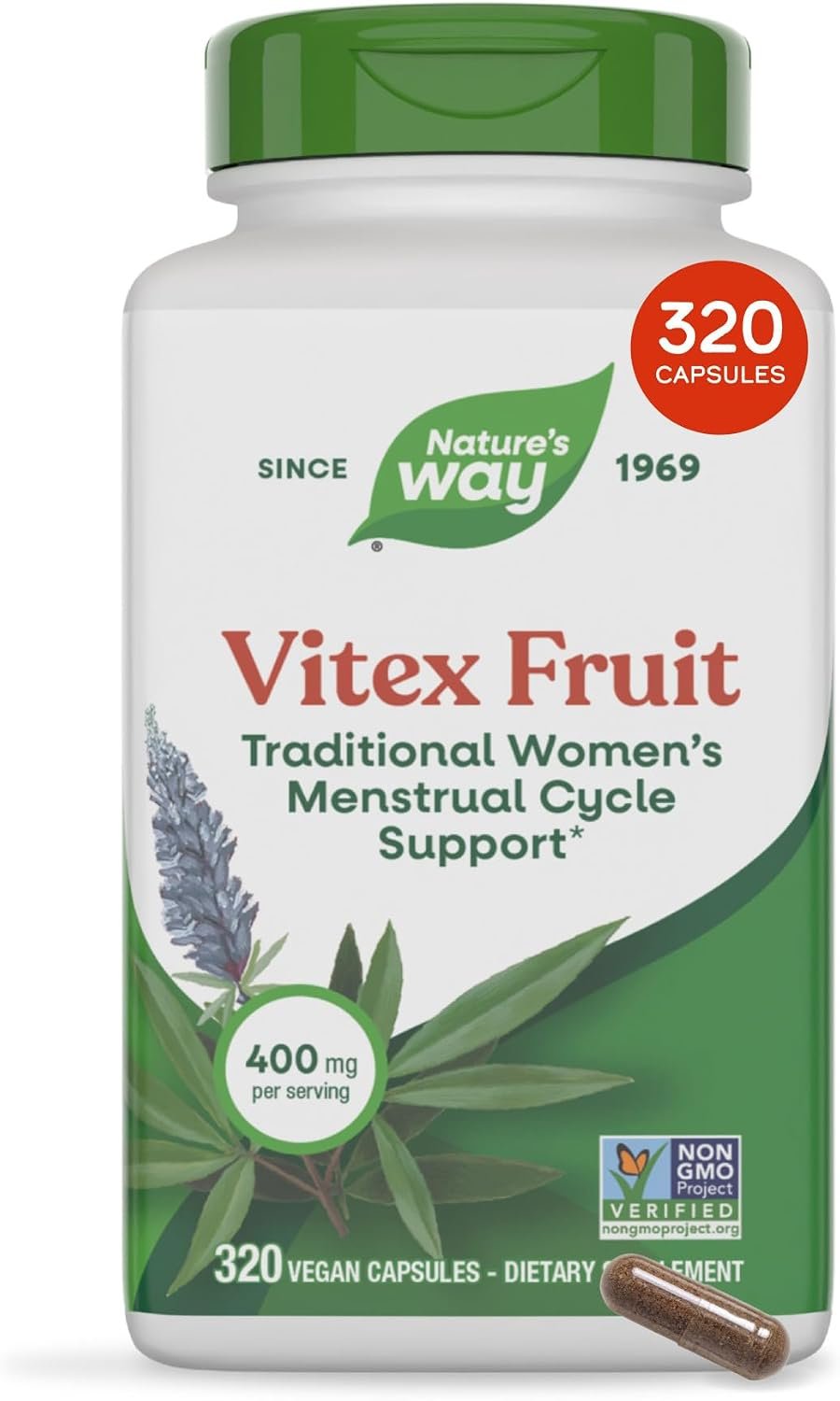 Nature’s Way Vitex Fruit, Chasteberry Dietary Supplement for Women, 320 ct